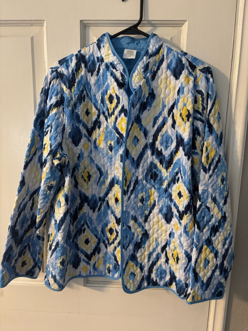 Alfred Dunner Blue, Yellow & White Quilted Pattern Jacket